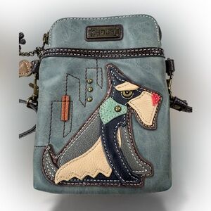 Chala Schnauzer Crossbody Purse Adjustable Strap Dog Bone Charm Blue Brown